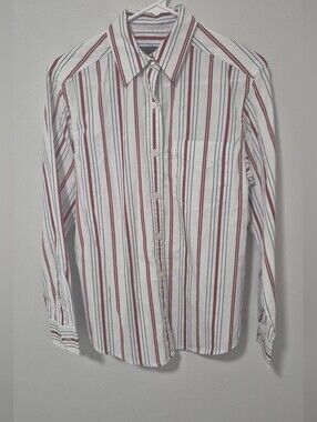Jones Jeans Striped Button Down Shirt Red Blue White Medium M
